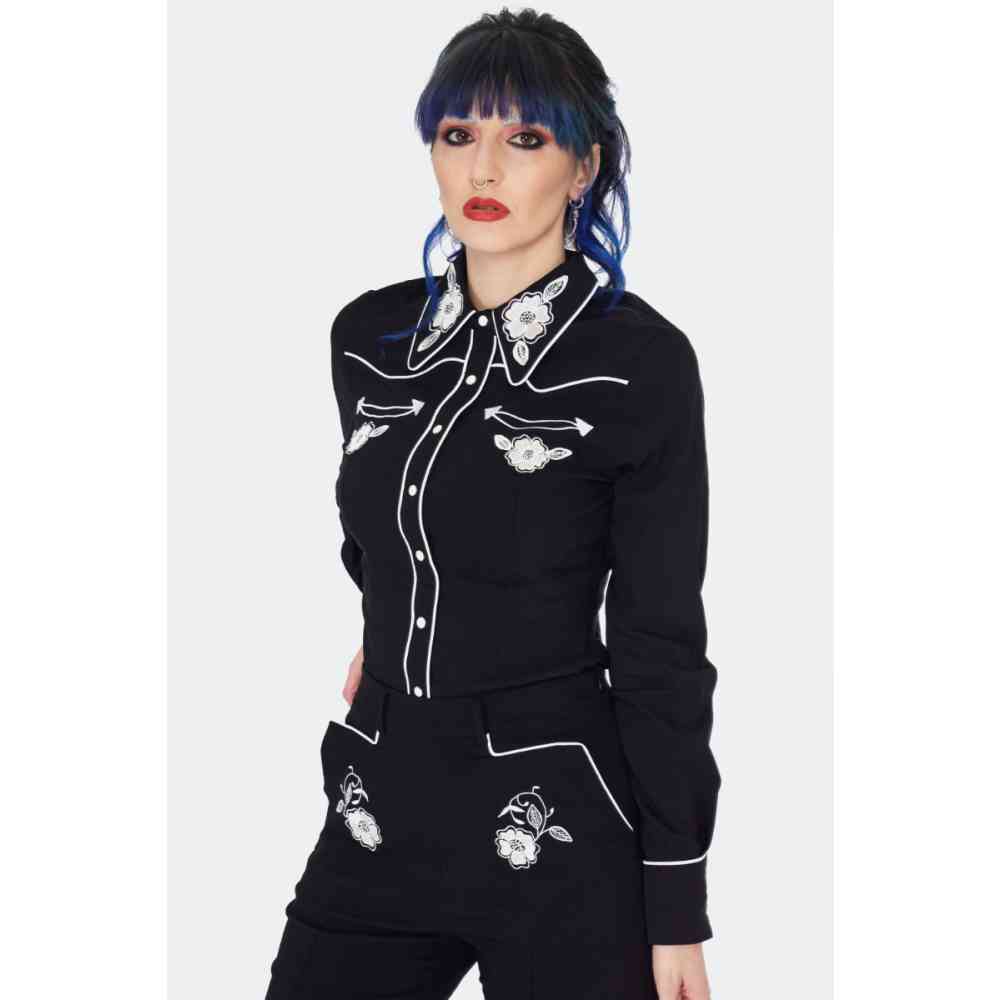Jawbreaker - Western Flowers Embroidery Blouse - Zwart